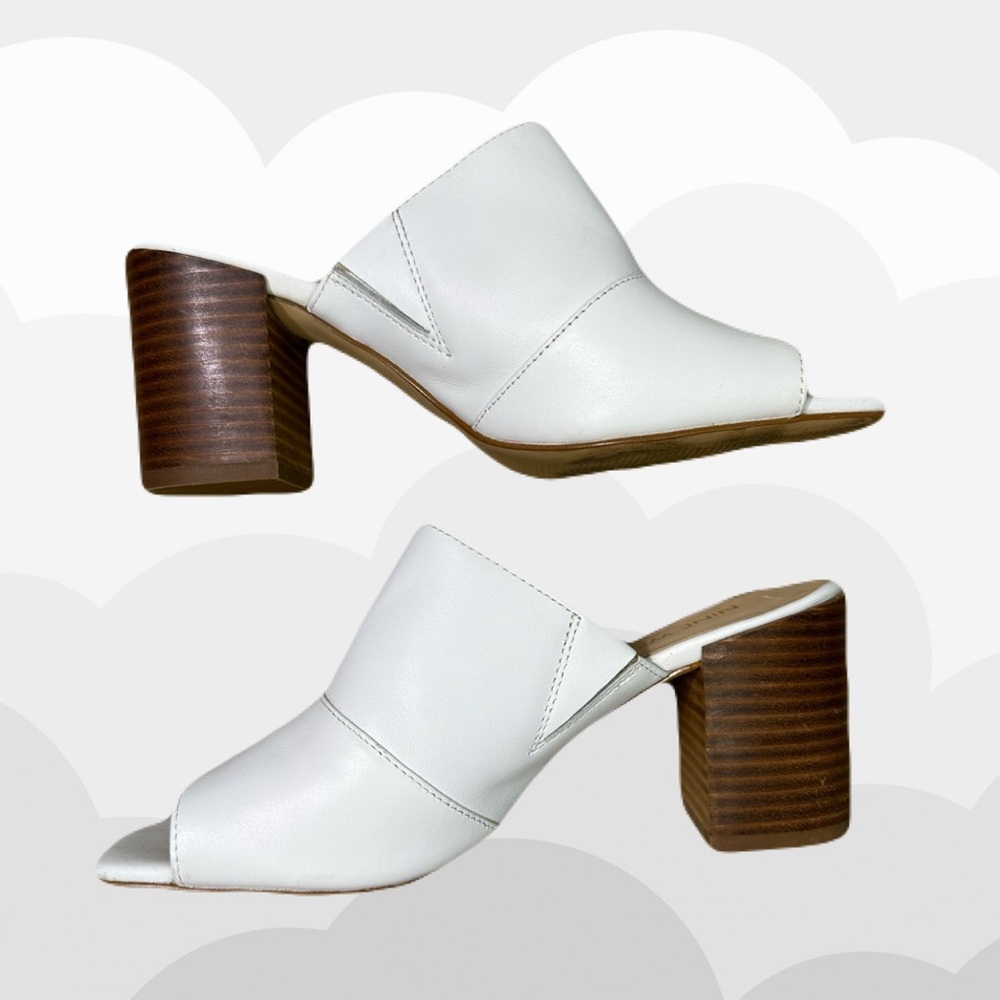 * Nine West - Open Toed White Block Heel Mules *